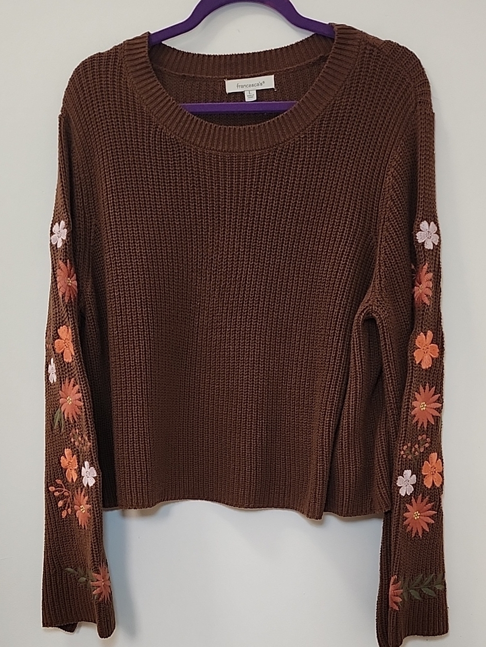 Francesca's Hailee embroidered pullover sweater colorful floral bell Sleeves L - Picture 14 of 14